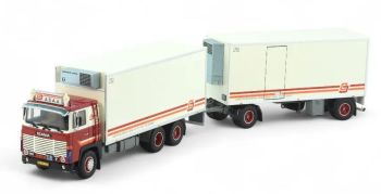TEK89107 - SCANIA 141 6x4 rigid truck with 1+1 axle refrigerated trailer, Transport CJ