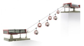 JC82496 - Ski lift with 6 gondolas in red colors 1/87