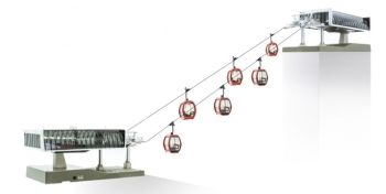JC82497 - Ski lift with 6 gondolas in white colors 1/87