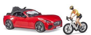 BRU3485 - BRUDER Roadster car with bicycle, cyclist and bicycle carrier
