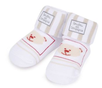DC2726OURSBLANC - Socks - White with teddy bear - 0/6 months