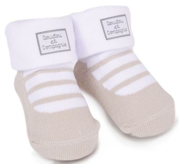 DC2726TAUPEBLANC - Birth socks - Taupe with white pattern - 0/6 months