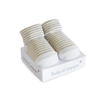 DC3704-04 - Birth sock - White with Taupe stripes