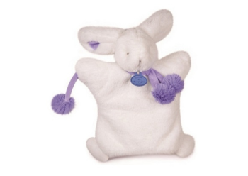 DC2742BVIO - Rabbit puppet Pompon White and Violet 25 cm