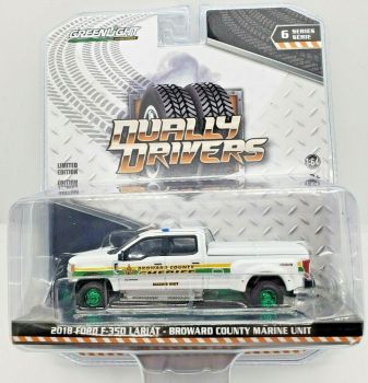 GREEN46060-CVERT - FORD F-3500 Lariat double cabin pick-up 2018 Broward County Marine Unit green rims Dually Drivers Series Green Metal version sold in blister