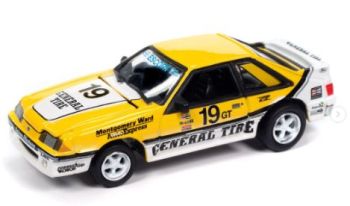 JLCT014-3A - 1988 FORD Mustang GT - Sallen General Tire #19 in white and yellow from the 2024 COLLECTOR TINS ​​series in blister pack