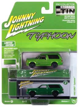 JLCT016B-B - 1992 GMC Typhoon metallic green from the COLLECTOR TINS 2025 series, still in its original packaging.