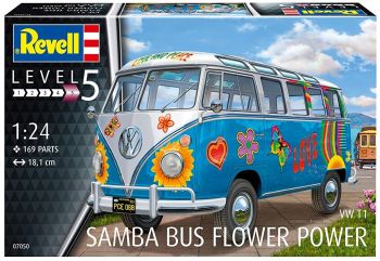 REV07050 - VOLKSWAGEN T1 Samba Bus Flower Power model to paint and build paint not inclued