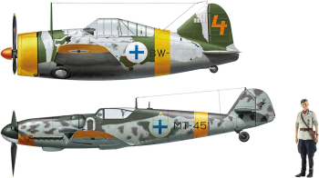 HAW02439 - B-239 Buffalo Aircraft and Messerschmitt Bf109G-6 Aircraft with figure to assemble and paint