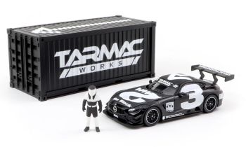 T64-008-4A3W - MERCEDES AMG GT3 #3 2018 with container and figure, black and white