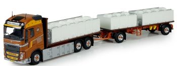 TEK72859 - VOLVO FH04 Globetrotter carrier 6x2 with trailer flatbed 2 Transport axles FREIA FORELLEN